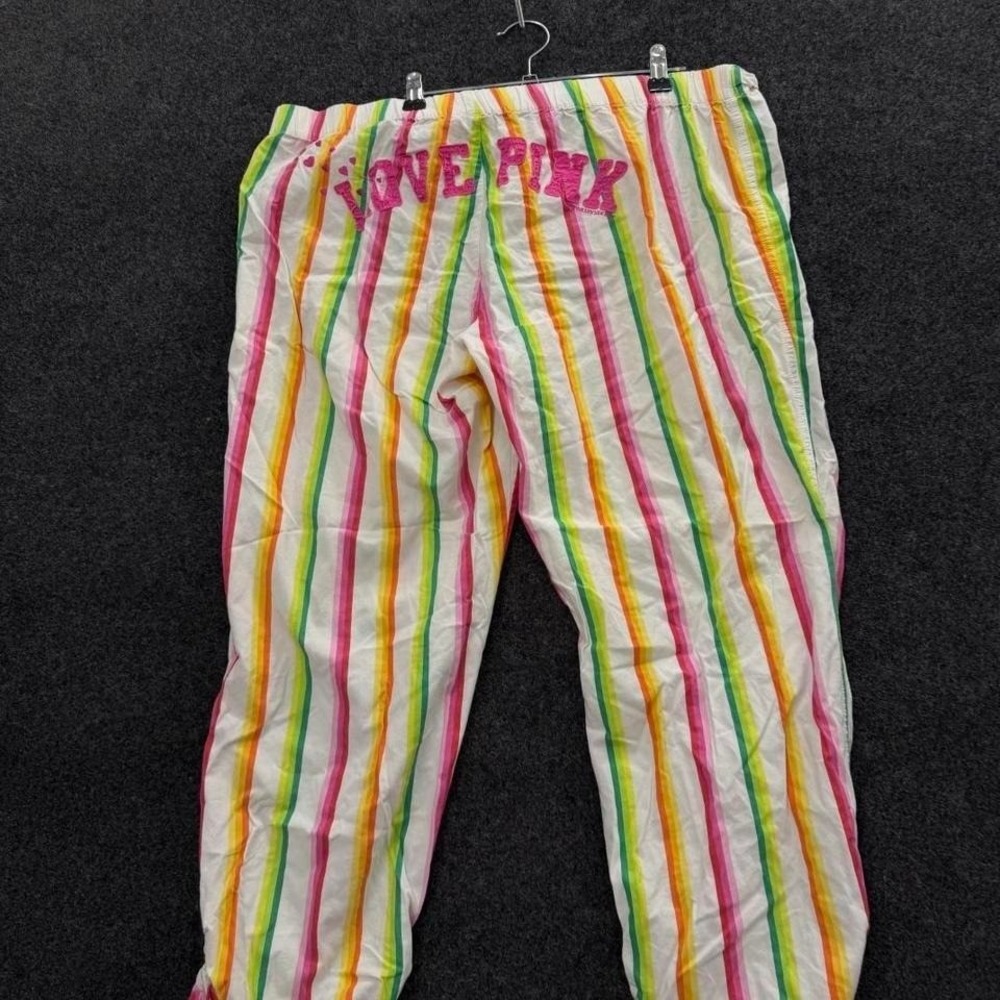 Victoria's Secret Pink Women's Large striped pajama lounge pants colorful logo